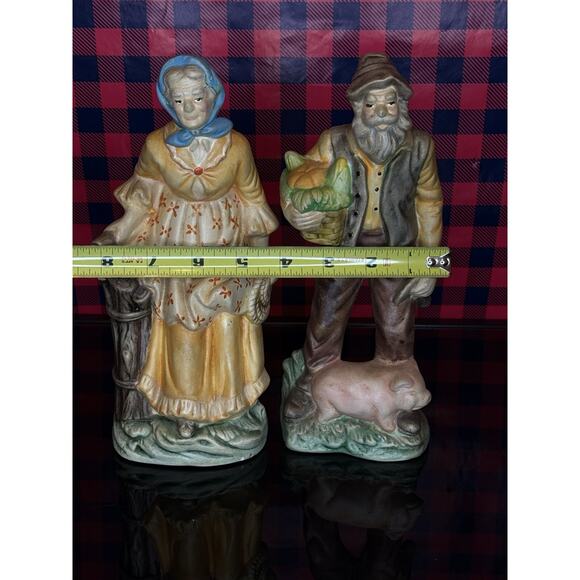 Set Of 2 Ceramic Figurines Old Man And Old Woman - Picture 9 of 11